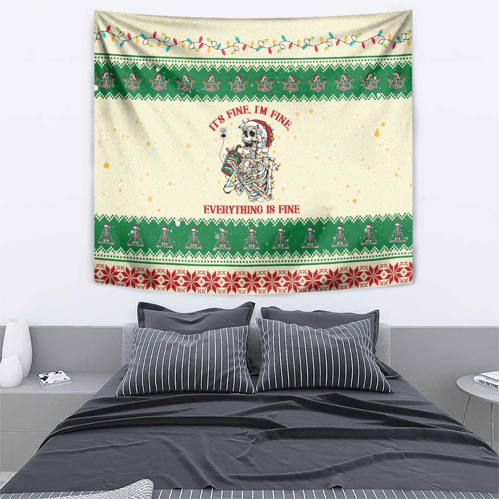 Funny Skeleton Christmas Tapestry It's Fine I'm Fine Everything Is Fine - Wonder Print Shop