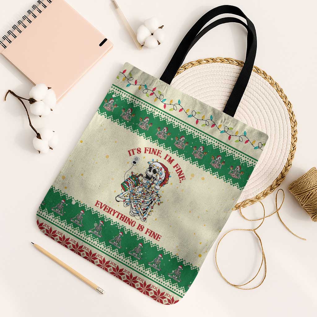 Funny Skeleton Christmas Tote Bag It's Fine I'm Fine Everything Is Fine - Wonder Print Shop
