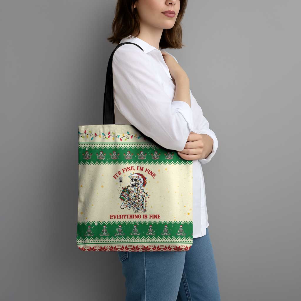 Funny Skeleton Christmas Tote Bag It's Fine I'm Fine Everything Is Fine - Wonder Print Shop