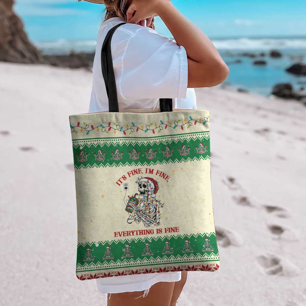Funny Skeleton Christmas Tote Bag It's Fine I'm Fine Everything Is Fine - Wonder Print Shop