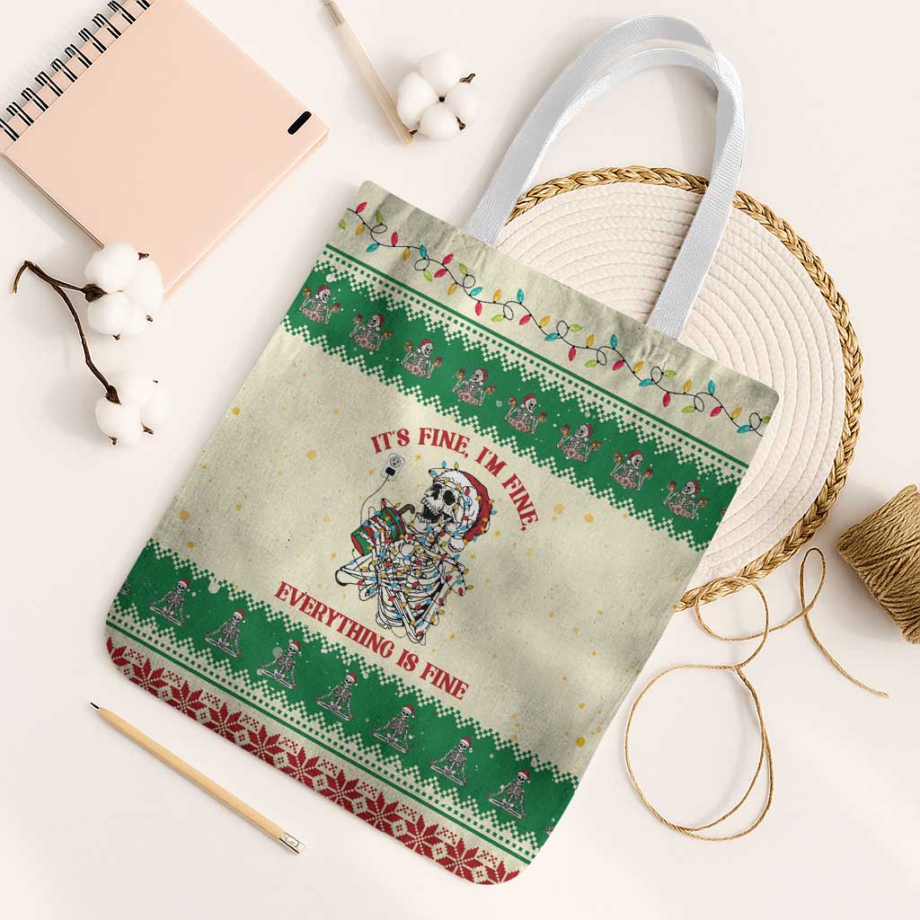 Funny Skeleton Christmas Tote Bag It's Fine I'm Fine Everything Is Fine - Wonder Print Shop