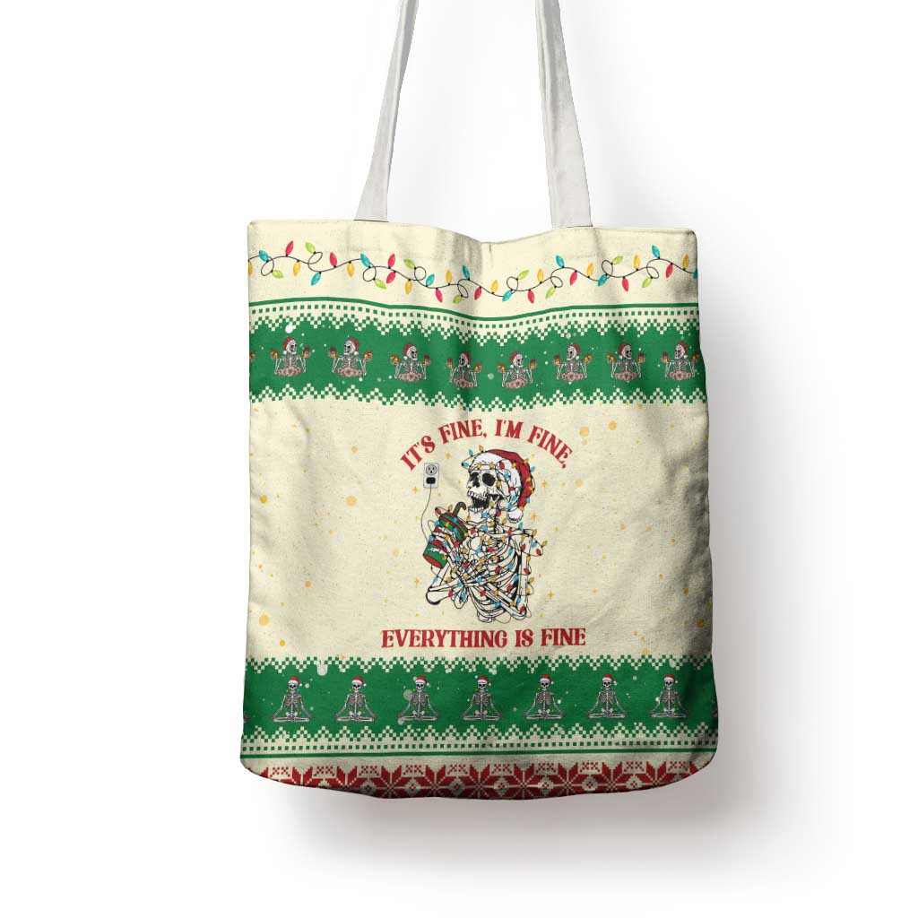 Funny Skeleton Christmas Tote Bag It's Fine I'm Fine Everything Is Fine - Wonder Print Shop