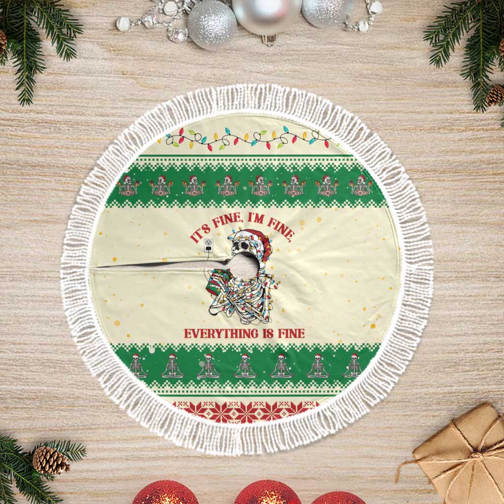 Funny Skeleton Christmas Tree Skirt It's Fine I'm Fine Everything Is Fine - Wonder Print Shop