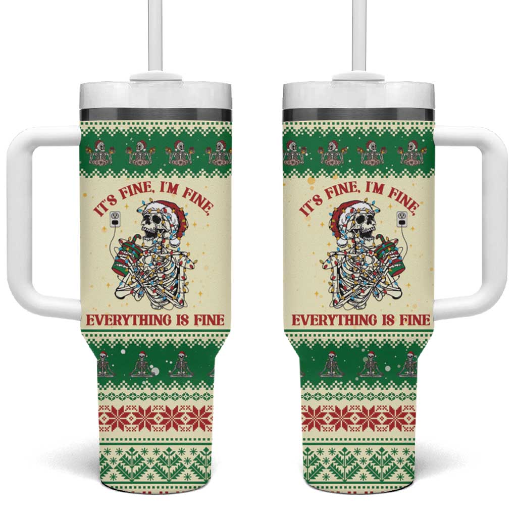 Funny Skeleton Christmas Tumbler With Handle It's Fine I'm Fine Everything Is Fine - Wonder Print Shop