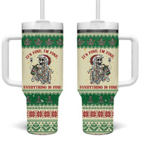 Funny Skeleton Christmas Tumbler With Handle It's Fine I'm Fine Everything Is Fine - Wonder Print Shop