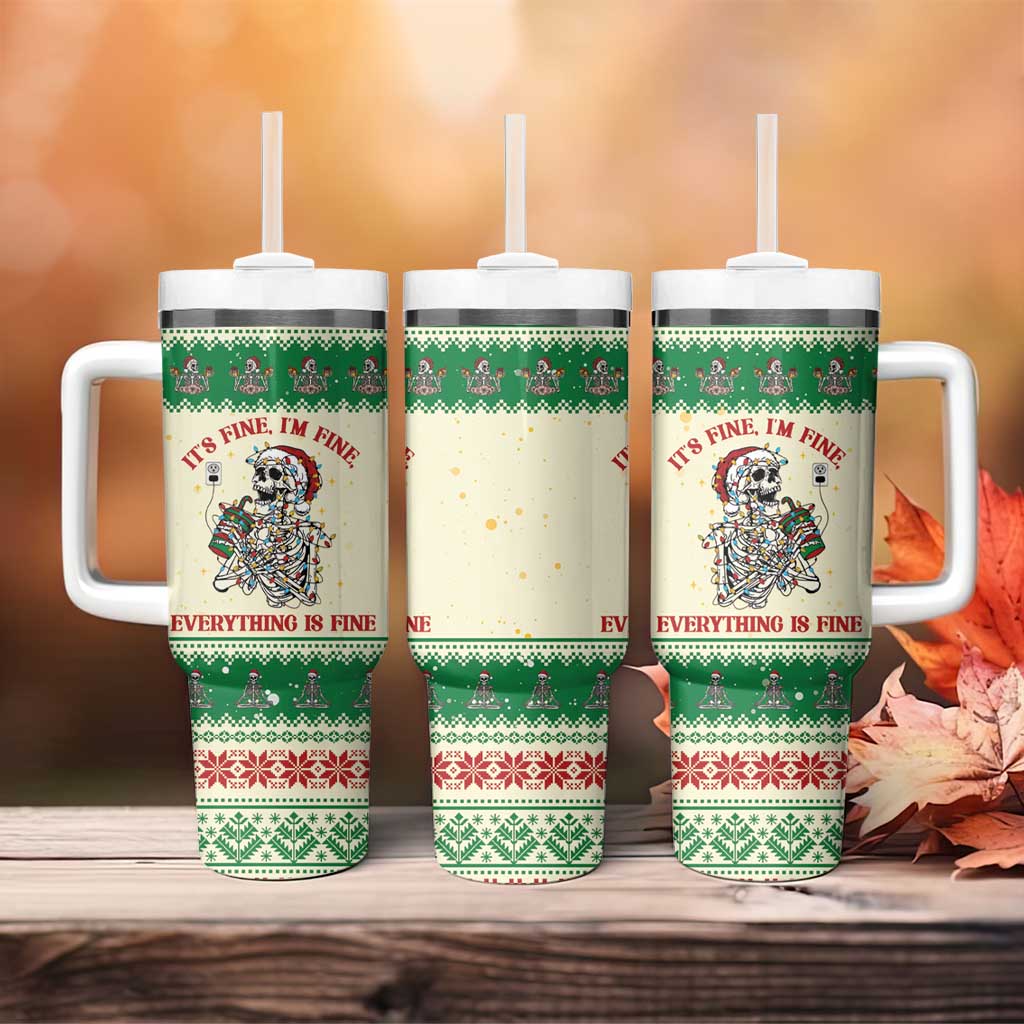 Funny Skeleton Christmas Tumbler With Handle It's Fine I'm Fine Everything Is Fine - Wonder Print Shop