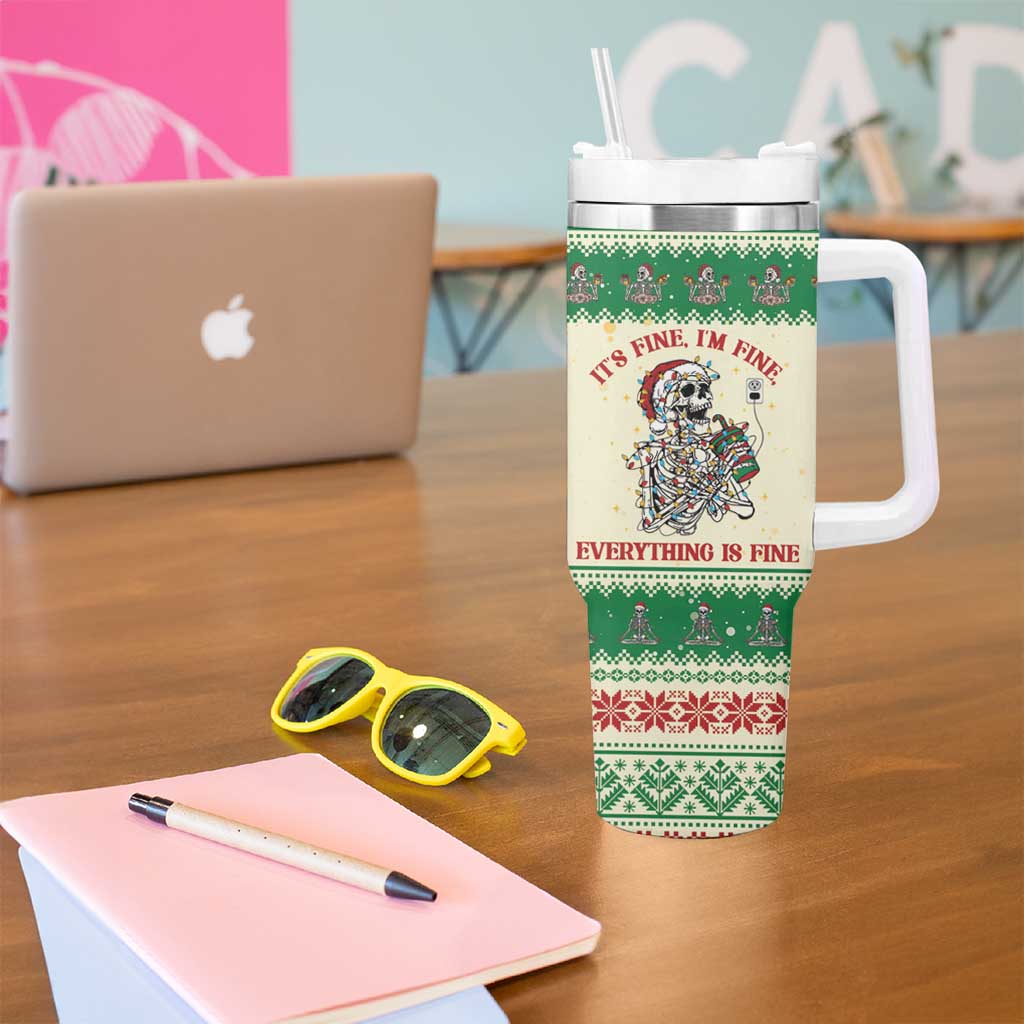 Funny Skeleton Christmas Tumbler With Handle It's Fine I'm Fine Everything Is Fine - Wonder Print Shop