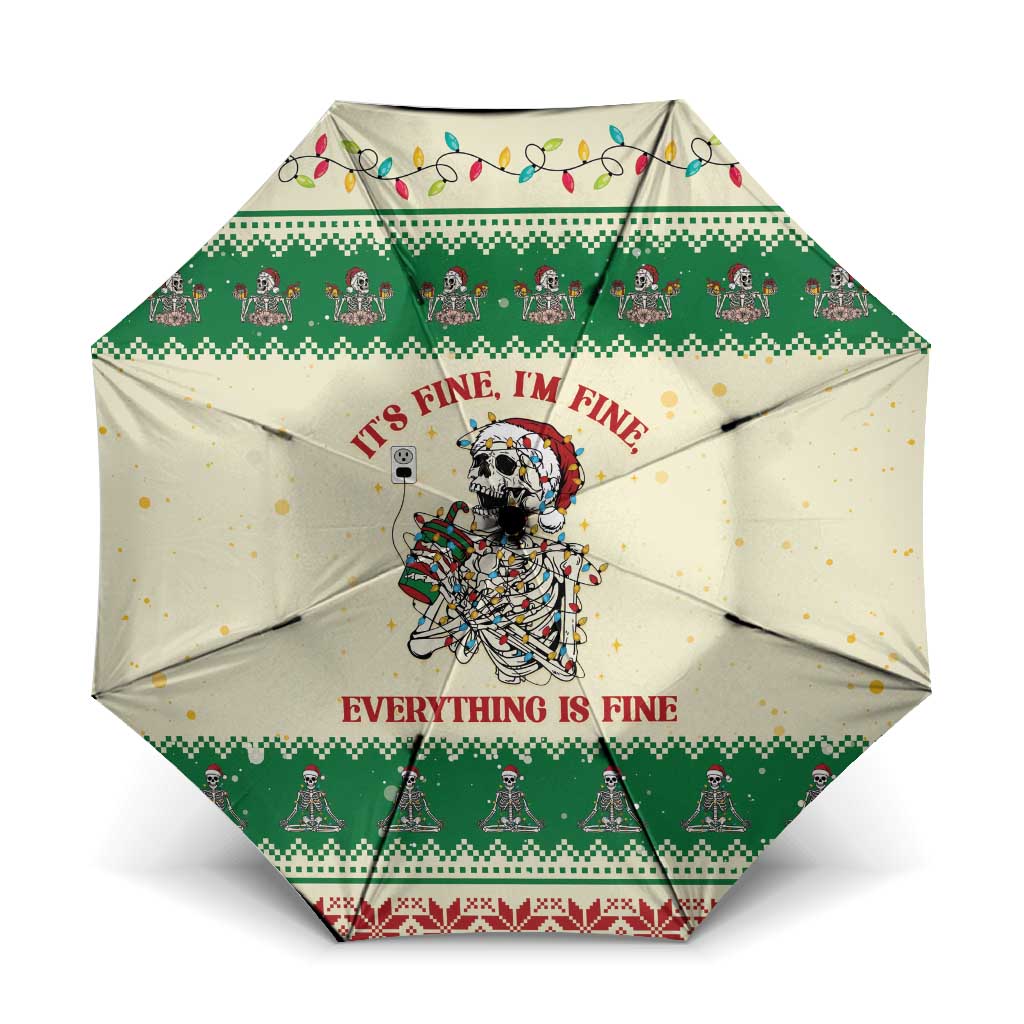 Funny Skeleton Christmas Umbrella It's Fine I'm Fine Everything Is Fine - Wonder Print Shop
