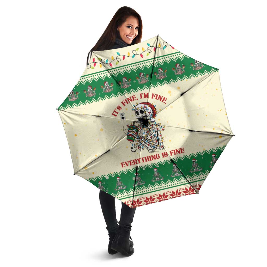 Funny Skeleton Christmas Umbrella It's Fine I'm Fine Everything Is Fine - Wonder Print Shop