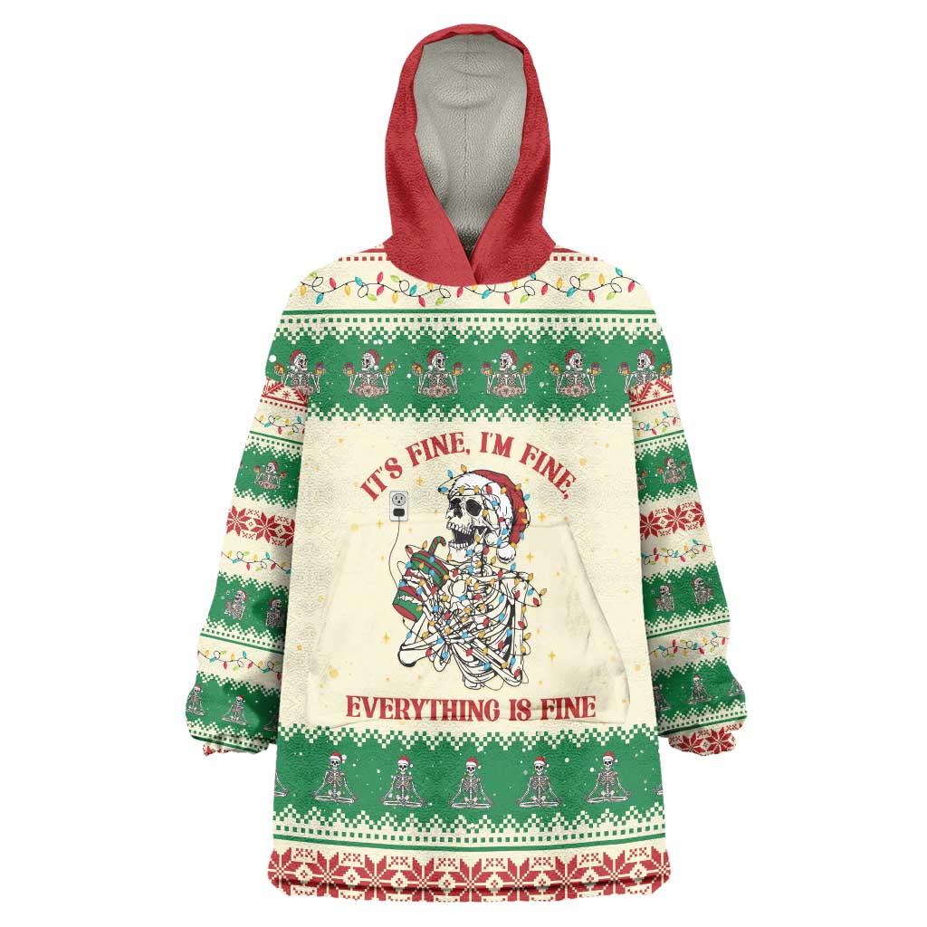 Funny Skeleton Christmas Wearable Blanket Hoodie It's Fine I'm Fine Everything Is Fine - Wonder Print Shop