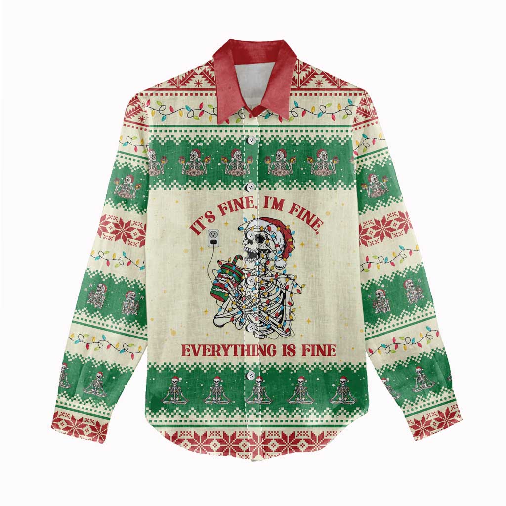 Funny Skeleton Christmas Women Casual Shirt It's Fine I'm Fine Everything Is Fine - Wonder Print Shop