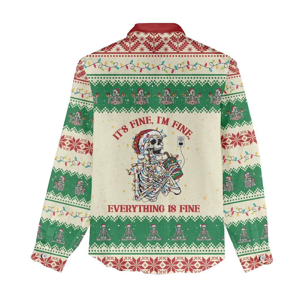 Funny Skeleton Christmas Women Casual Shirt It's Fine I'm Fine Everything Is Fine - Wonder Print Shop