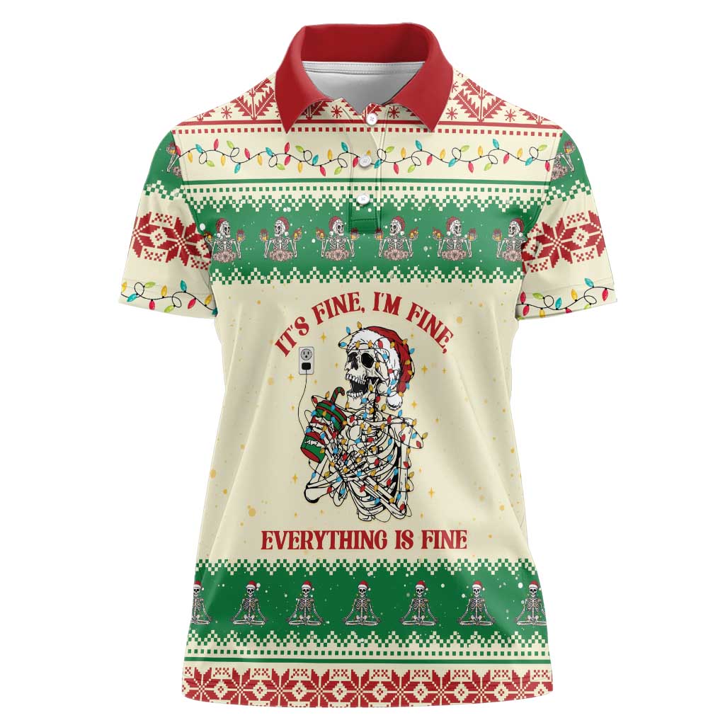 Funny Skeleton Christmas Women Polo Shirt It's Fine I'm Fine Everything Is Fine - Wonder Print Shop