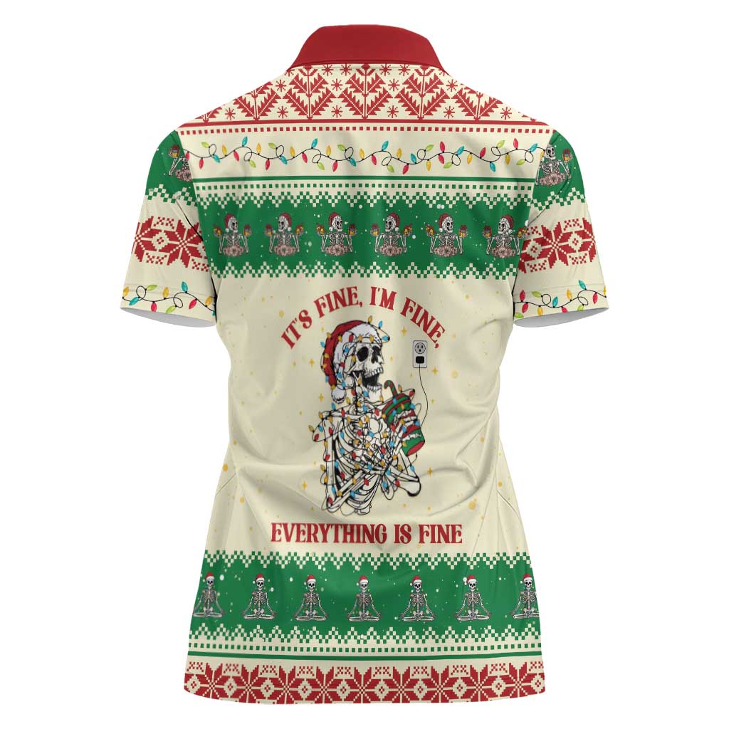 Funny Skeleton Christmas Women Polo Shirt It's Fine I'm Fine Everything Is Fine - Wonder Print Shop