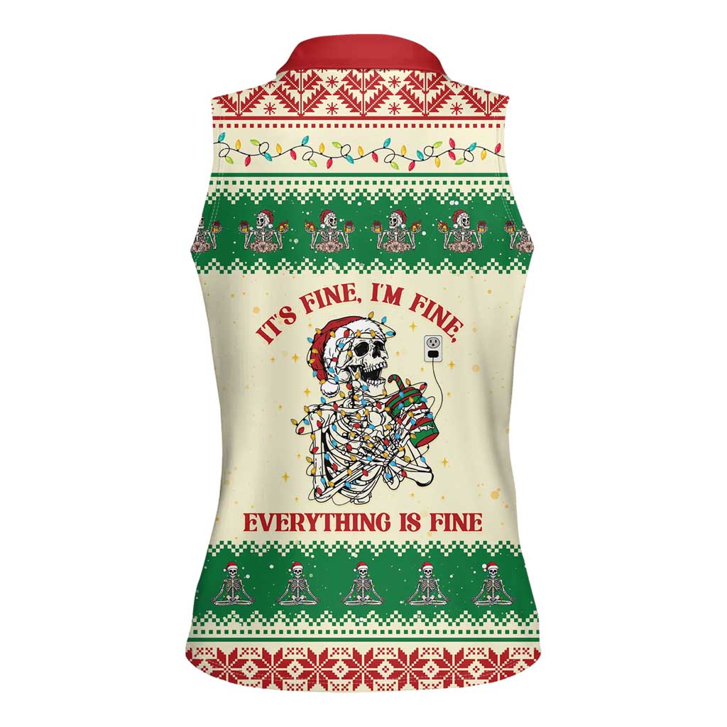 Funny Skeleton Christmas Women Sleeveless Polo Shirt It's Fine I'm Fine Everything Is Fine - Wonder Print Shop