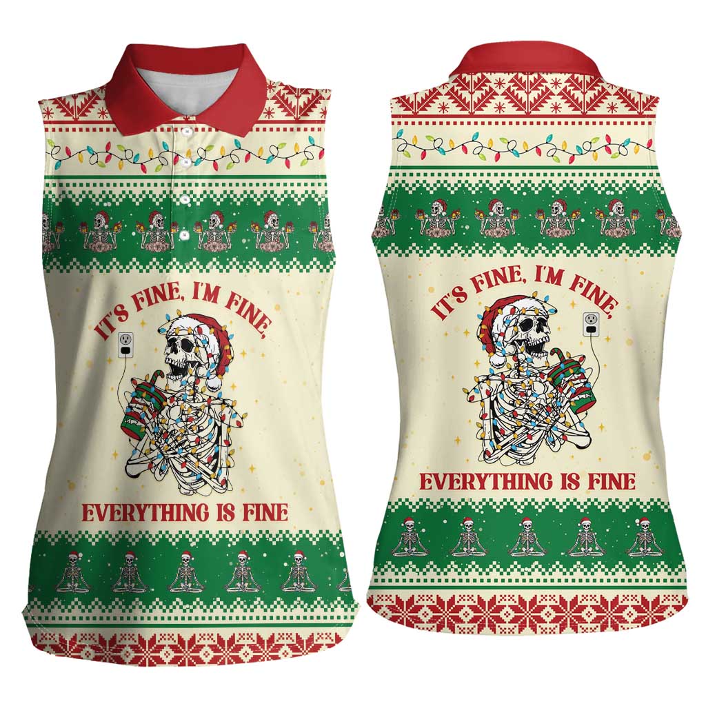 Funny Skeleton Christmas Women Sleeveless Polo Shirt It's Fine I'm Fine Everything Is Fine - Wonder Print Shop