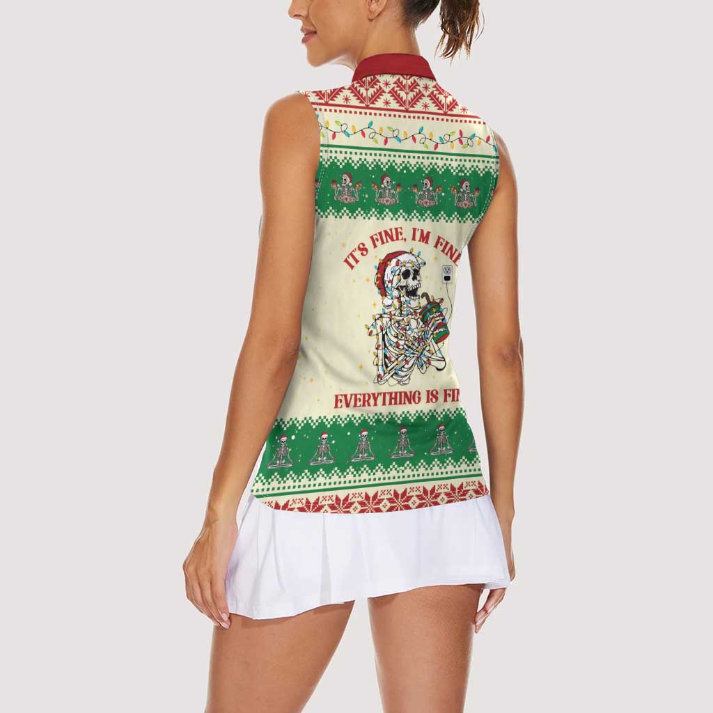 Funny Skeleton Christmas Women Sleeveless Polo Shirt It's Fine I'm Fine Everything Is Fine - Wonder Print Shop