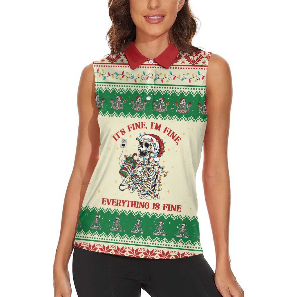 Funny Skeleton Christmas Women Sleeveless Polo Shirt It's Fine I'm Fine Everything Is Fine - Wonder Print Shop