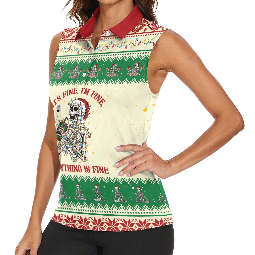 Funny Skeleton Christmas Women Sleeveless Polo Shirt It's Fine I'm Fine Everything Is Fine - Wonder Print Shop