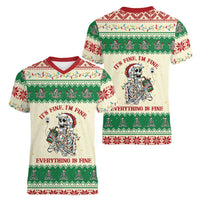 Funny Skeleton Christmas Women V-Neck T-Shirt It's Fine I'm Fine Everything Is Fine - Wonder Print Shop