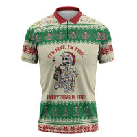 Funny Skeleton Christmas Zipper Polo Shirt It's Fine I'm Fine Everything Is Fine - Wonder Print Shop