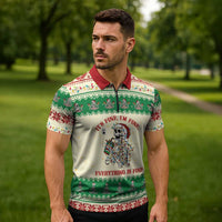 Funny Skeleton Christmas Zipper Polo Shirt It's Fine I'm Fine Everything Is Fine - Wonder Print Shop