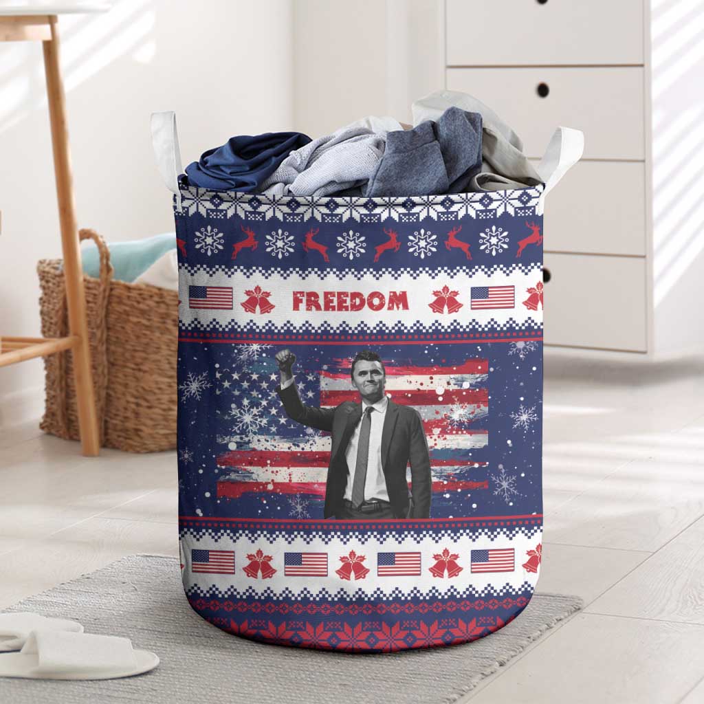 Freedom Charlie Kirk Tribute Christmas Laundry Basket American Flag - Wonder Print Shop