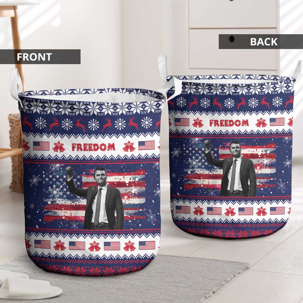 Freedom Charlie Kirk Tribute Christmas Laundry Basket American Flag - Wonder Print Shop
