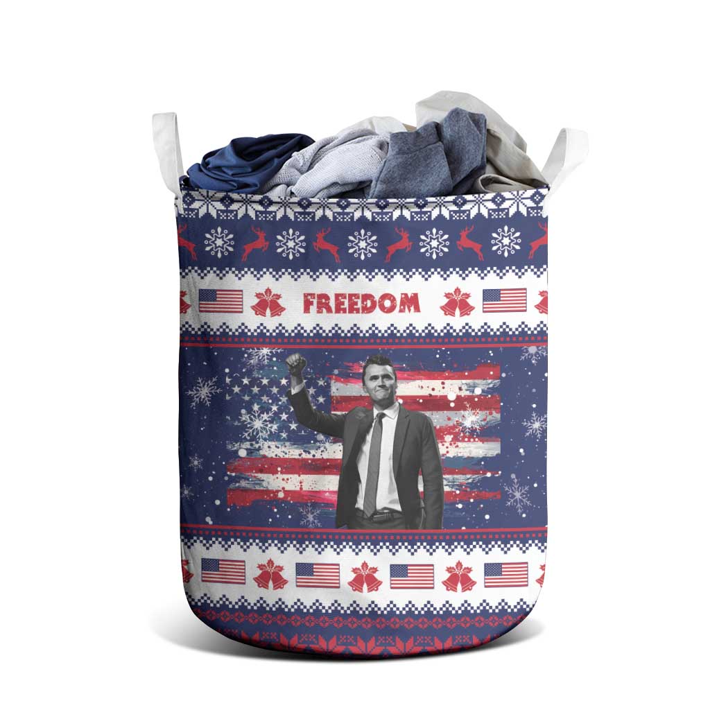 Freedom Charlie Kirk Tribute Christmas Laundry Basket American Flag - Wonder Print Shop