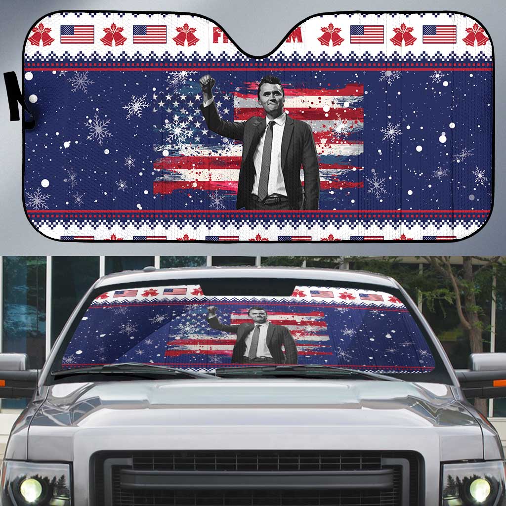 Freedom Charlie Kirk Tribute Christmas Auto Sun Shade American Flag - Wonder Print Shop