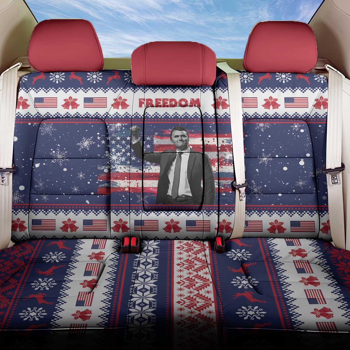 Freedom Charlie Kirk Tribute Christmas Back Car Seat Cover American Flag - Wonder Print Shop