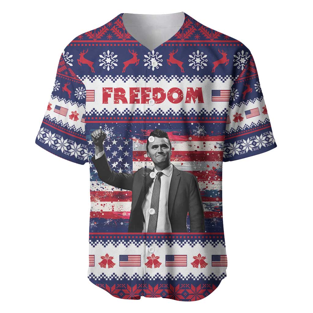 Freedom Charlie Kirk Tribute Christmas Baseball Jersey American Flag - Wonder Print Shop