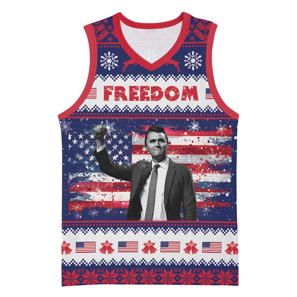 Freedom Charlie Kirk Tribute Christmas Basketball Jersey American Flag - Wonder Print Shop