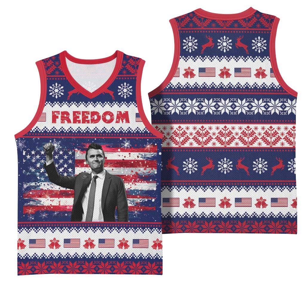 Freedom Charlie Kirk Tribute Christmas Basketball Jersey American Flag - Wonder Print Shop