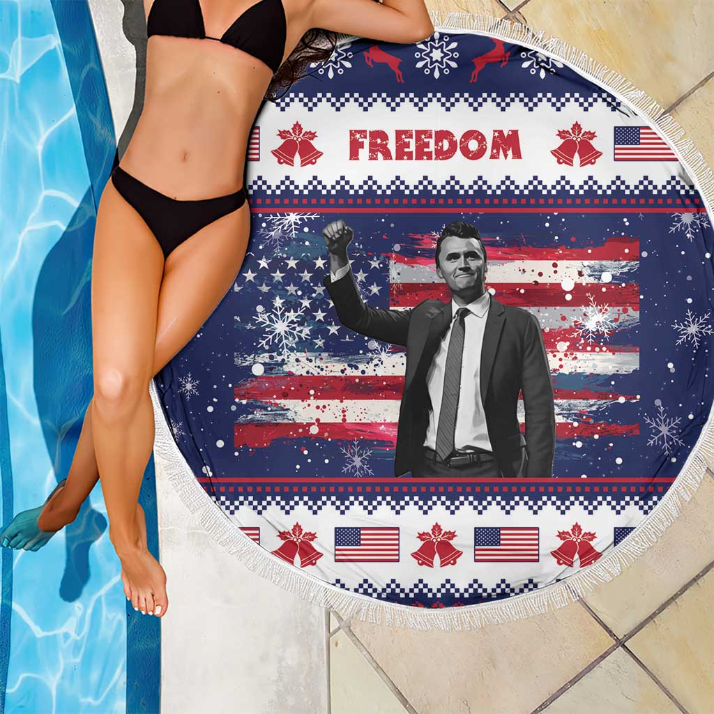 Freedom Charlie Kirk Tribute Christmas Beach Blanket American Flag - Wonder Print Shop