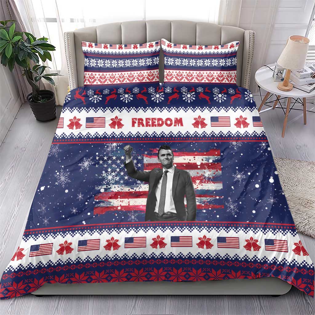 Freedom Charlie Kirk Tribute Christmas Bedding Set American Flag - Wonder Print Shop