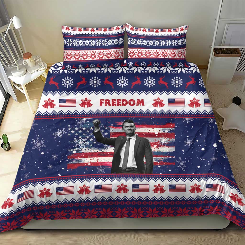 Freedom Charlie Kirk Tribute Christmas Bedding Set American Flag - Wonder Print Shop