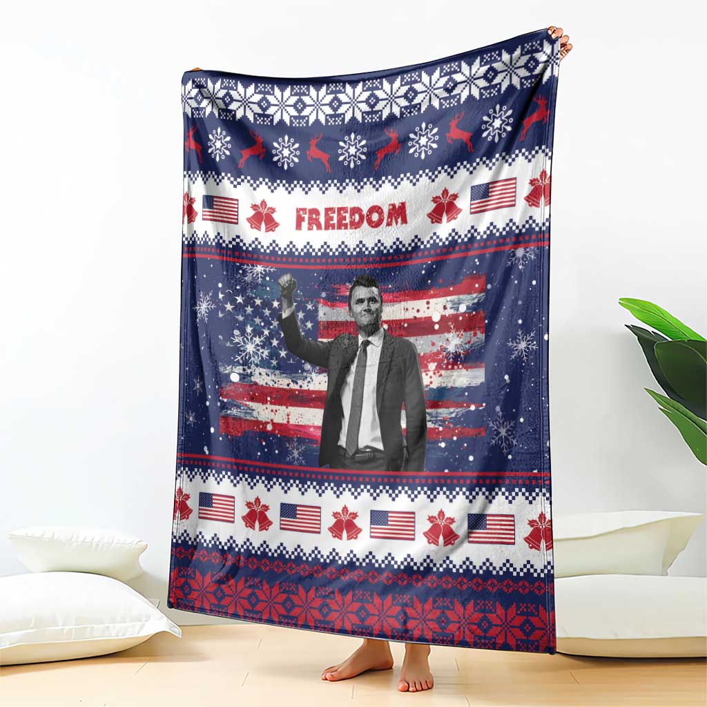Freedom Charlie Kirk Tribute Christmas Blanket American Flag - Wonder Print Shop