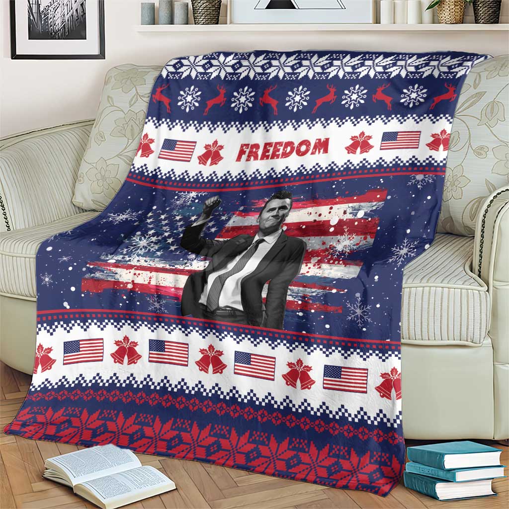 Freedom Charlie Kirk Tribute Christmas Blanket American Flag - Wonder Print Shop