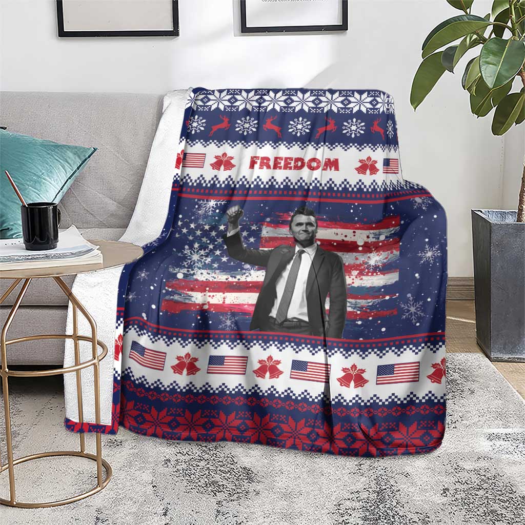 Freedom Charlie Kirk Tribute Christmas Blanket American Flag - Wonder Print Shop