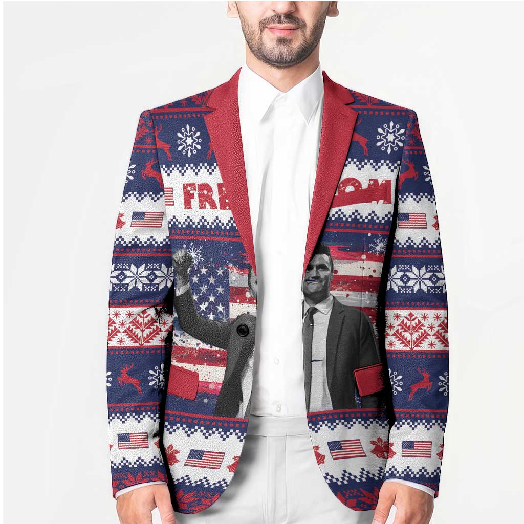 Freedom Charlie Kirk Tribute Christmas Blazer American Flag - Wonder Print Shop