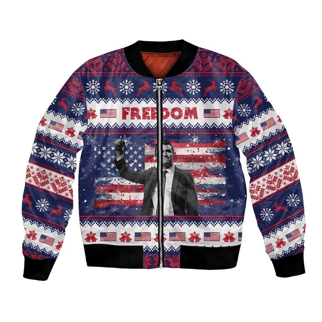 Freedom Charlie Kirk Tribute Christmas Bomber Jacket American Flag - Wonder Print Shop