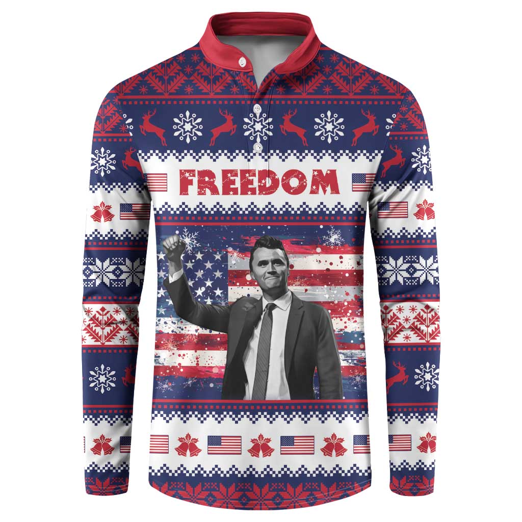 Freedom Charlie Kirk Tribute Christmas Button Sweatshirt American Flag - Wonder Print Shop