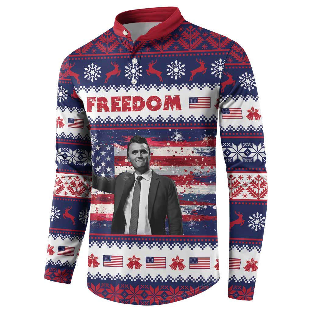 Freedom Charlie Kirk Tribute Christmas Button Sweatshirt American Flag - Wonder Print Shop