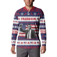 Freedom Charlie Kirk Tribute Christmas Button Sweatshirt American Flag - Wonder Print Shop