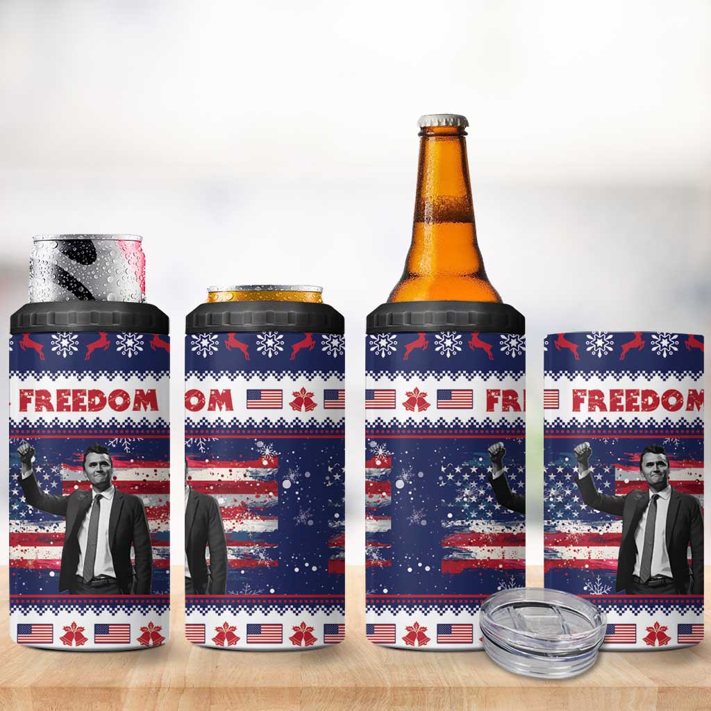 Freedom Charlie Kirk Tribute Christmas 4 in 1 Can Cooler Tumbler American Flag - Wonder Print Shop