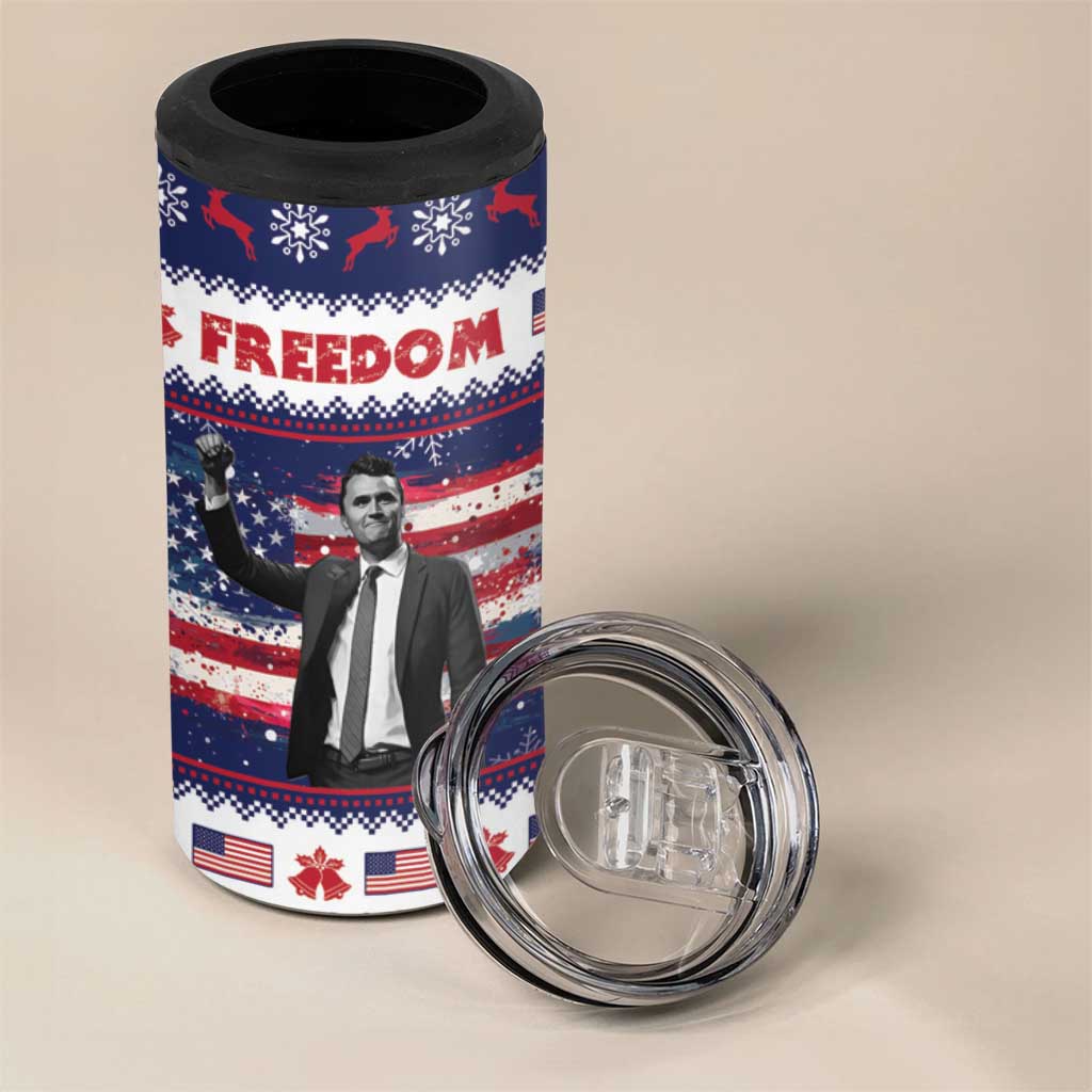 Freedom Charlie Kirk Tribute Christmas 4 in 1 Can Cooler Tumbler American Flag - Wonder Print Shop