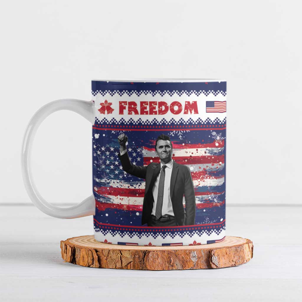 Freedom Charlie Kirk Tribute Christmas Ceramic Mug American Flag - Wonder Print Shop