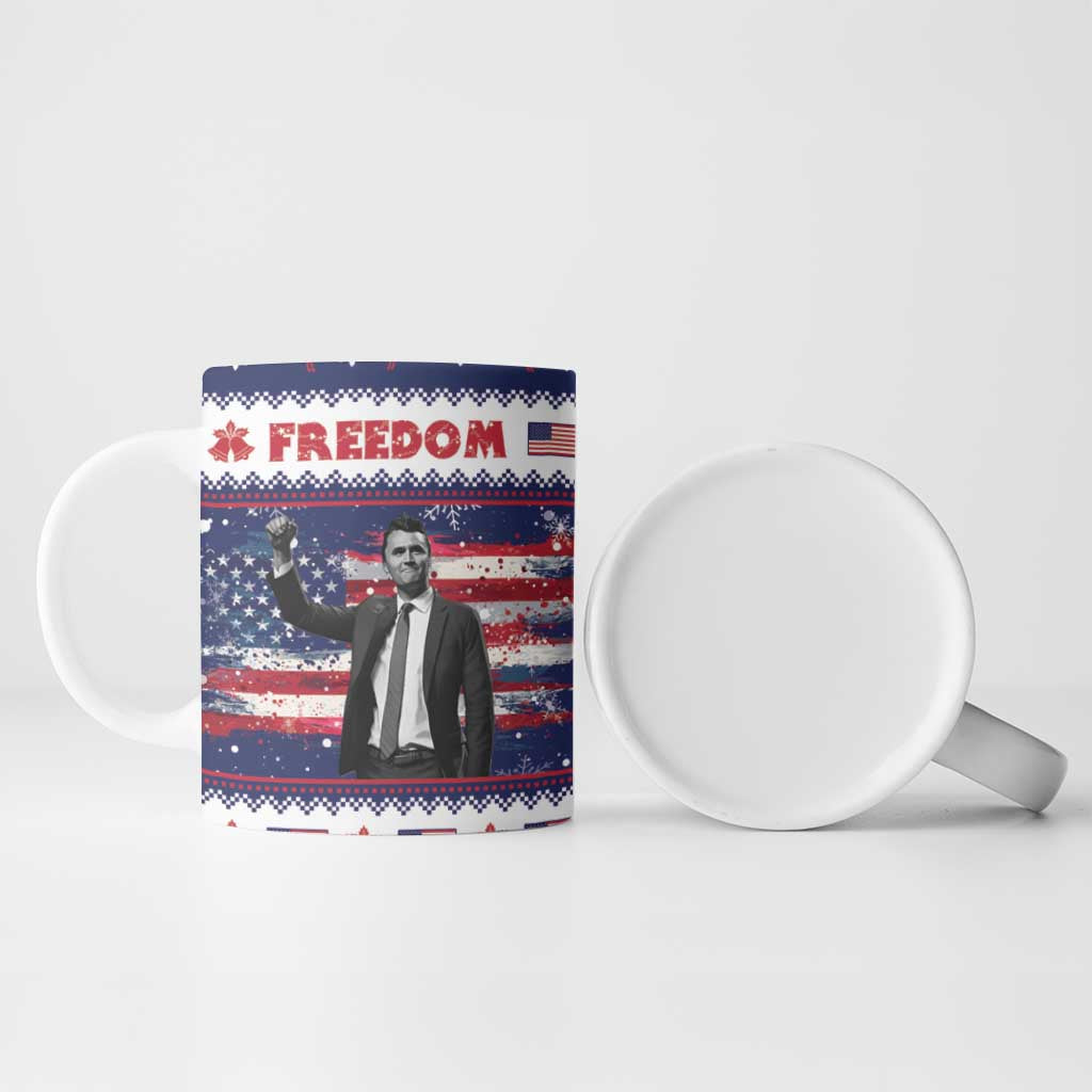 Freedom Charlie Kirk Tribute Christmas Ceramic Mug American Flag - Wonder Print Shop