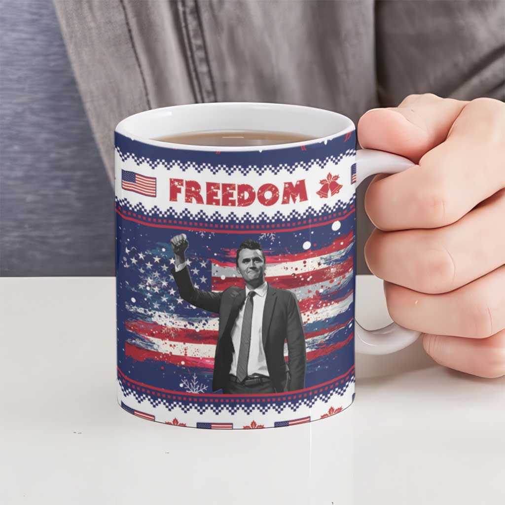 Freedom Charlie Kirk Tribute Christmas Ceramic Mug American Flag - Wonder Print Shop